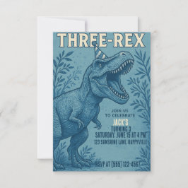 Tre Rex Dinosaur Jungle Birthday Inbjudningar
