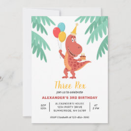 Tre Rex Dinosaur-kokbubbla 3:e födelsedag Party Inbjudningar
