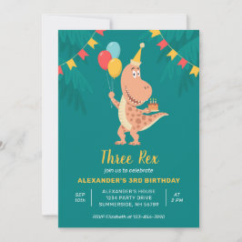 Tre Rex Dinosaur-kokbubbla 3:e födelsedag Party Inbjudningar