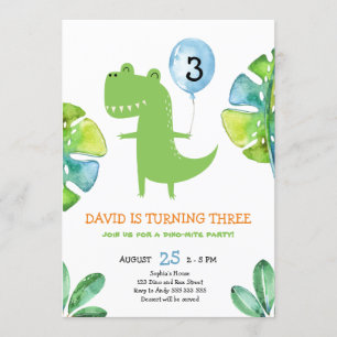 Tre Rex Dinosaur pojke 3:e födelsedagen Party Inbjudningar