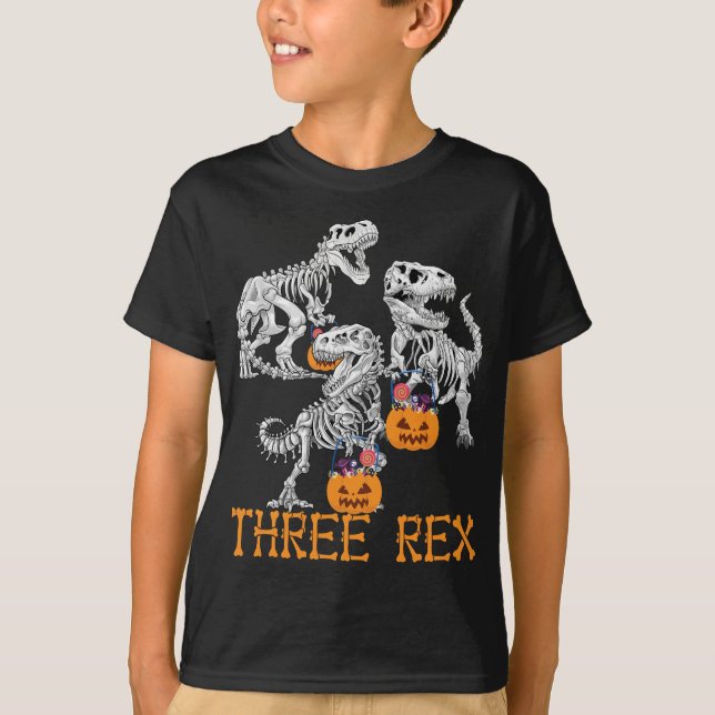 Tre Rex Dinosaur Skeleton 3 år gammal Halloween T Shirt (Framsida)