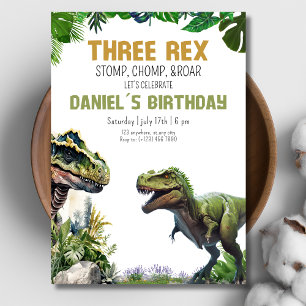 Tre Rex Dinosaur utskrivbart födelsedagsinbjudan Inbjudningar