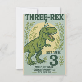 Tre Rex Dinosaurie Grönska Födelsedag Inbjudningar