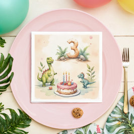 Tre-Rex dosinosaur 3:e födelsedagen Papper Pappersservett