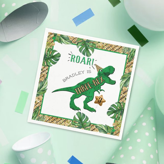 Tre-Rex-dosoaur 3:e födelsedagen Pappersservett (Skapare uppladdad)