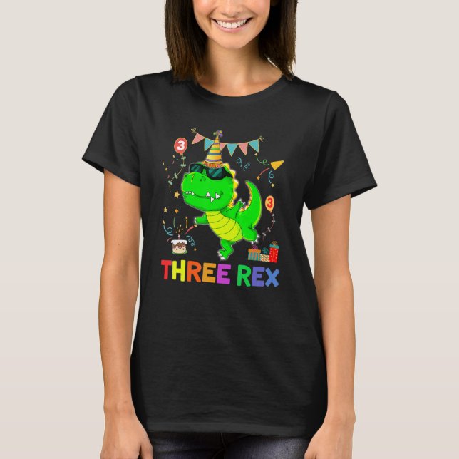 Tre Rex födelsedag Dinosaurie 3-års födelsedagsfes T Shirt (Framsida)