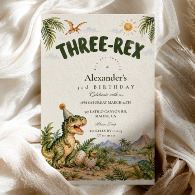 Tre Rex Födelsedag Förhistoriskt Äventyr Inbjudningar (Skapare uppladdad)