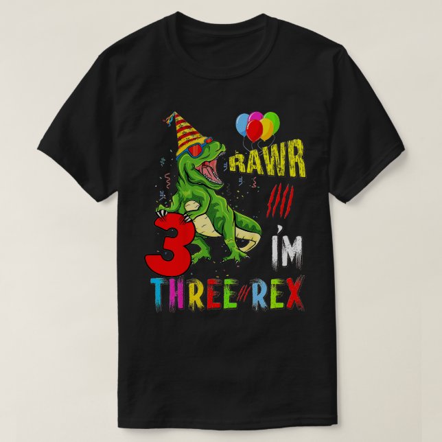 Tre Rex-Födelsedagsfester för barn 3 år T Shirt (Design framsida)