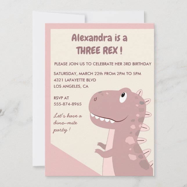Tre rex-födelsedagsinbjudan 3 rex Cute Girl Inbjudningar (Framsida)