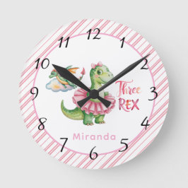 Tre Rex Girl-Födelsedagsfest Rund Klocka