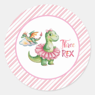 Tre Rex Girl-Födelsedagsfest Runt Klistermärke