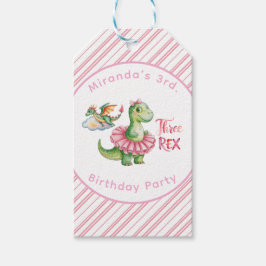 Tre Rex Girl Födelsedagsfest Tack Presentetikett