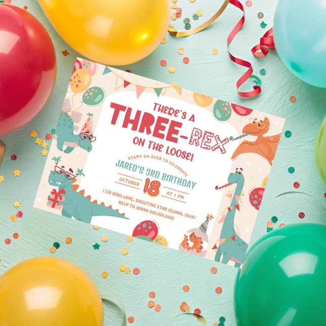 Tre Rex inbjudan pojke. Dinosaurie 3-årsdag (Three Rex Invitation Boy. Dinosaur 3rd Birthday
)