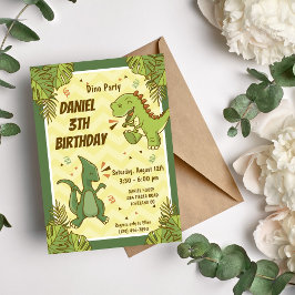 Tre Rex Kids Dinosaur 3-års födelsedagsfest Inbjudningar