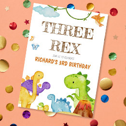 Tre Rex Kids Dinosaur 3:e födelsedagen Party Inbjudningar