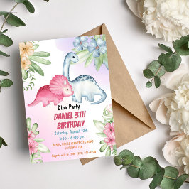 Tre Rex Kids Dinosaur 3:e födelsedagen Party Inbjudningar