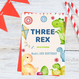 Tre Rex Kids Dinosaur 3:e födelsedagen Party Inbjudningar