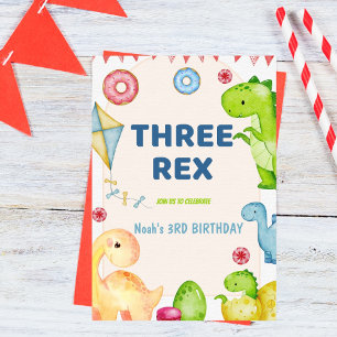 Tre Rex Kids Dinosaur 3:e födelsedagen Party Inbjudningar