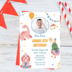 Tre Rex Kids Dinosaur 3:e födelsedagen Party Inbjudningar