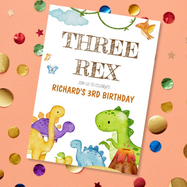Tre Rex Kids Dinosaur 3:e födelsedagen Party Inbjudningar (Skapare uppladdad)