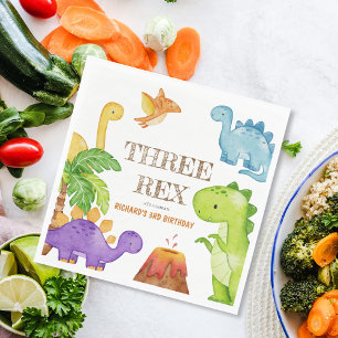 Tre Rex Kids Dinosaur 3:e födelsedagen Party Pappersservett