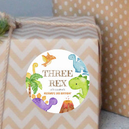 Tre Rex Kids Dinosaur 3:e födelsedagen Party Runt Klistermärke