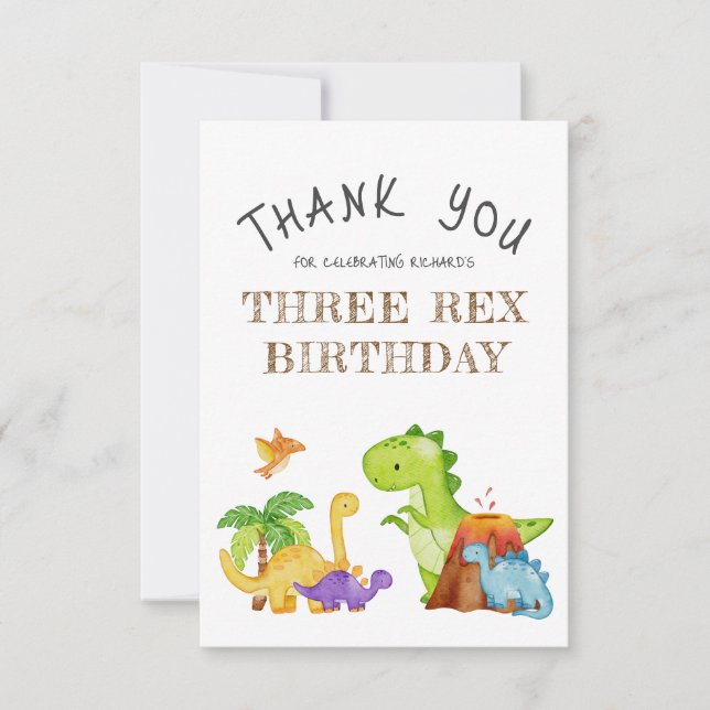 Tre Rex Kids Dinosaur 3:e födelsedagen Party Tack Kort (Framsida)