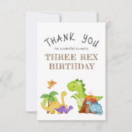 Tre Rex Kids Dinosaur 3:e födelsedagen Party Tack Kort
