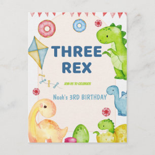 Tre Rex Kids Dinosaur 3:e födelsedagen Party Vykort