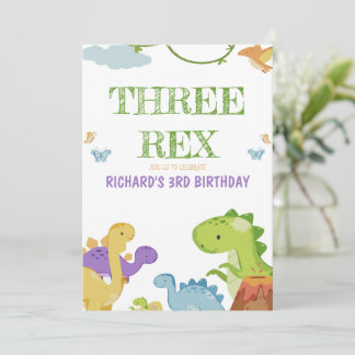 Tre Rex Kids illustration 3rd Birthday Party Inbjudningar
