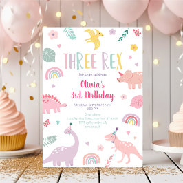 Tre Rex Rosa Boho Dinosaur Birthday Inbjudningar