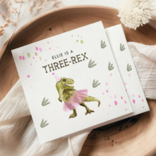 Tre Rex & Rosa Tutu Dinosaur-Födelsedagsfest Pappersservett