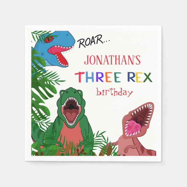 Tre Rex Ryter 3-års födelsedag Barn  Pappersservett (Framsidan)