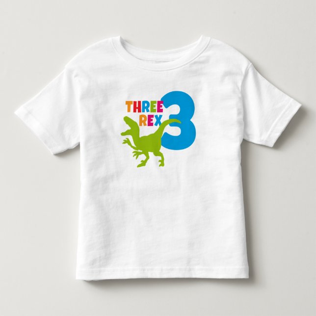 Tre Rex Småbarn 3:e födelsedagen vit T Shirt (Framsida)