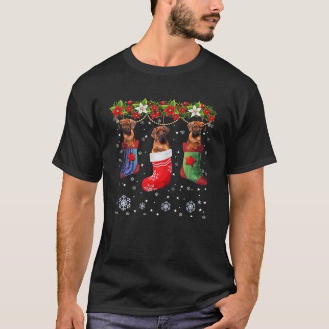 Tre Rhodesian Ridgeback-Hund i Sock jul Sa T Shirt (Framsida)