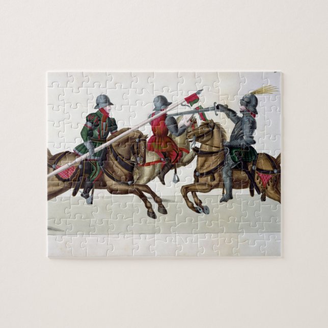 Tre riddare på en turnering, pläterar från 'en pussel (Horisontell)