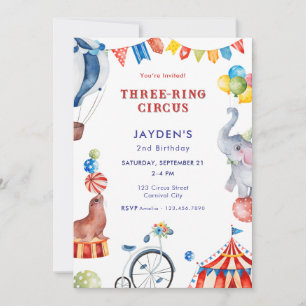 Tre Ringar Cirkus 2-års födelsedagscirkus Djur Inbjudningar