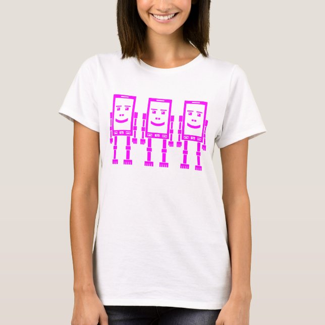 Tre Robo Telefoner - Magenta Tee Shirt (Framsida)
