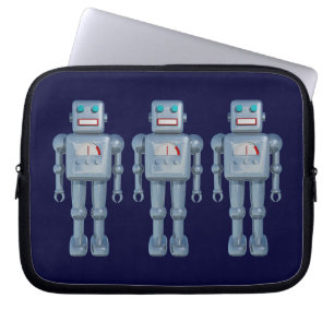 Tre robots på Mörk Navy Laptop Sleeve