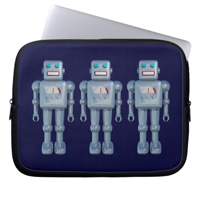 Tre robots på Mörk Navy Laptop Sleeve (Framsidan)