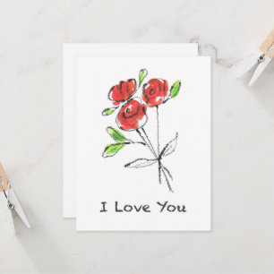 Tre Röd ros Bouquet "I kärlek you"-kort