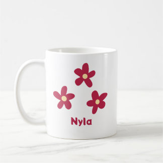Tre röda blomdoodles med namn eller annan text kaffemugg
