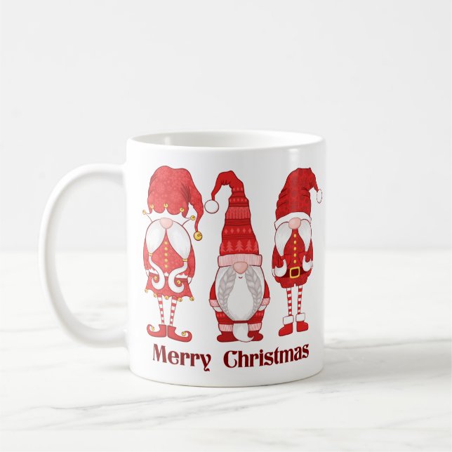 Tre röda julgnomar God Jul Kaffemugg (Vänster)