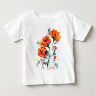 Tre röda, långa, härdade vallmo, vattenfärg t shirt
