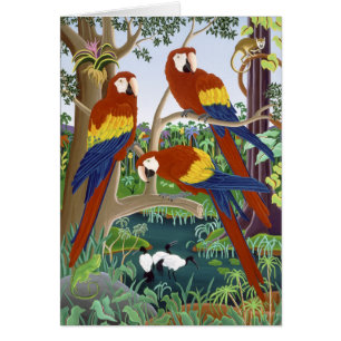 Tre röda Macaws Hälsningskort