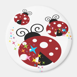 Tre röda och svarta ladybug med stjärnor magnet