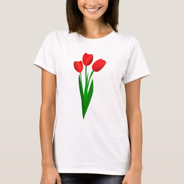 Tre röda Tecknad Tulips T-Shirt (Framsida)