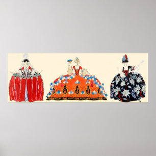 TRE ROKOKODAMER, SKÖNHET, MODEDRÄKTDESIGN POSTER
