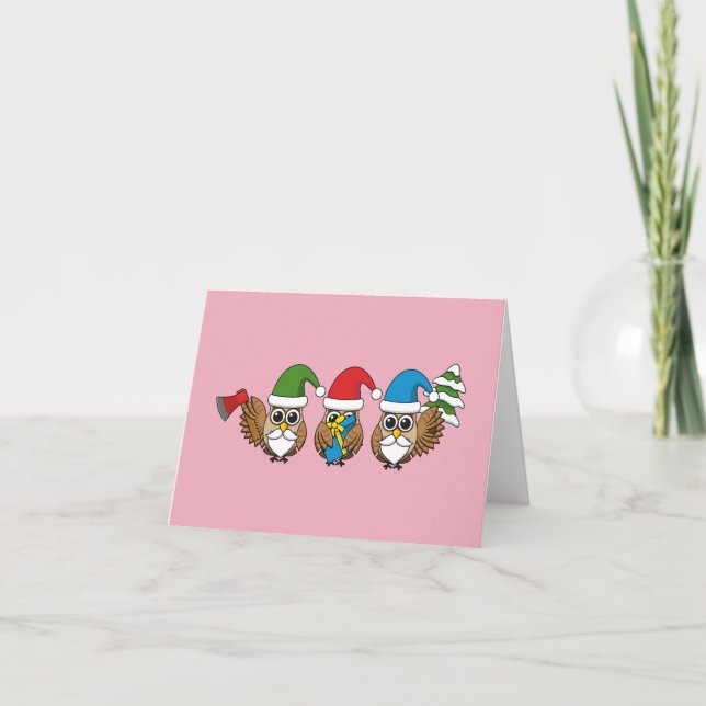Tre roliga julgnomugglor kort (Framsida)