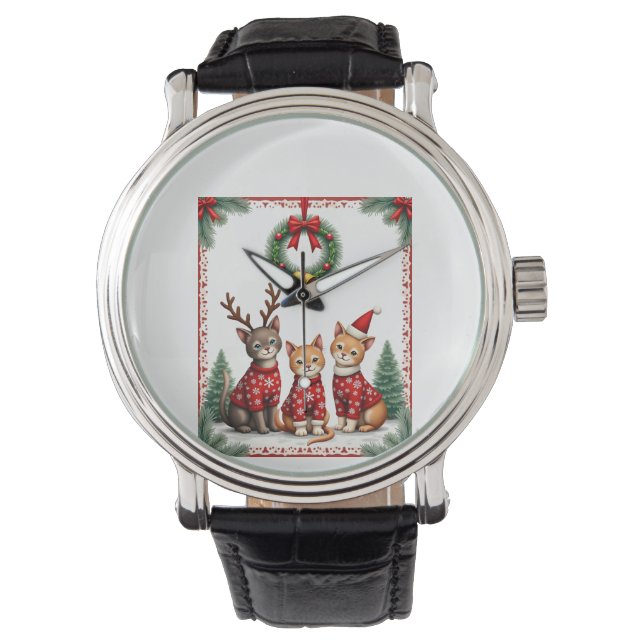 Tre roliga katt jul katt ful jultröja mig armbandsur (Framsida)
